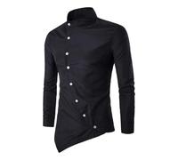 Men's Casual Irregular Shirt Button Regular Fit Asymmetrical Shirt Black L