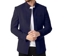 Men's Casual Japanese Clothes Stand Mandarin Collar Suit Blazer Jackets Lightweight Lined Business Dress Sport Coats Navy Blue 3X-Large