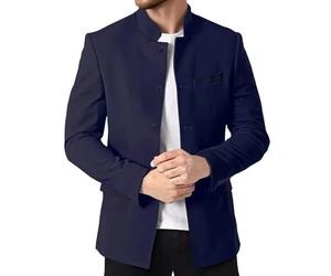 Men's Casual Japanese Clothes Stand Mandarin Collar Suit Blazer Jackets Lightweight Lined Business Dress Sport Coats Navy Blue 3X-Large