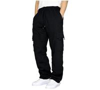 Men's Casual Jogger Pants Solid Color Fashion Lightweight Breathable Elastic Waist Trousers with Pockets Classic Loose Fit Comfy Wide Straight Leg Hiking Walking Drawstring Cargo Pants