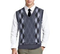 Men'S Casual Knit Soft Winter Tank Tops Gentleman Sleeveless Jumper Waistcoat Slim Fit Casual Top Warm Plaid Tank Tops V Neck Wool Blend Gilets Comfortable Sweater Vest Argyle Knit Vest Men