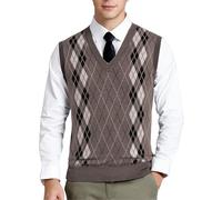 Men'S Casual Knit Soft Winter Tank Tops Gentleman Sleeveless Jumper Waistcoat Slim Fit Casual Top Warm Plaid Tank Tops V Neck Wool Blend Gilets Comfortable Sweater Vest Argyle Knit Vest Men