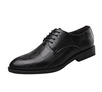 Mens Casual Lace-Up Leather Oxford Shoes Classic Pointed Toe Plaid Pattern Casual Formal Business Dress Breathable Comfy Lightweight Shoes in Business, Party and Wedding Black