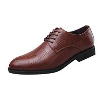 Mens Casual Lace-Up Leather Oxford Shoes Classic Pointed Toe Plaid Pattern Casual Formal Business Dress Breathable Comfy Lightweight Shoes in Business, Party and Wedding Brown