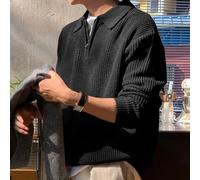 Men's Casual Lapel Sweater Long Sleeve Regular Fit Knit Pullover for Spring Fall Winter Daily Office Dating Vacation Khaki(XL Black)