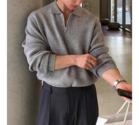 Men's Casual Lapel Sweater Long Sleeve Regular Fit Knit Pullover for Spring Fall Winter Daily Office Dating Vacation Khaki(XL Grey)