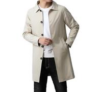 Men's Casual Lapel Trench Coats Windbreaker Slim Fit Single Breasted Long Overcoat Lightweight Spring Fall Jackets, Khaki, M