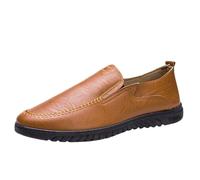 Mens Casual Leather Loafers, Slip On Driving Shoes Lightweight Walking Soft Shoes Anti-Slip Leisure Shoe Breathable Business Footwear Fashionable Flat Bottom Loafer Footwear Brown