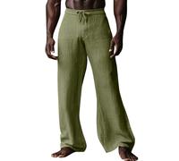 Men's Casual Linen Pants Summer Relaxed Fit Bell Bottom Pants Elastic Waist Drawstring Lightweight Beach Yoga Linen Trousers Comfort Wide Leg Flared Trousers Coffee