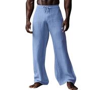 Men's Casual Linen Pants Summer Relaxed Fit Bell Bottom Pants Elastic Waist Drawstring Lightweight Beach Yoga Linen Trousers Comfort Wide Leg Flared Trousers