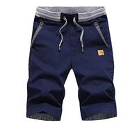 Mens Casual Linen Shorts 3/4 Capris Summer Beach Drawstring Shorts 7" Inch Big and Tall Cargo Shorts with Pockets