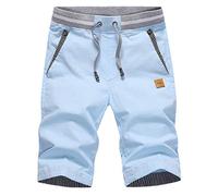 Mens Casual Linen Shorts 3/4 Capris Summer Beach Drawstring Shorts 7" Inch Big and Tall Cargo Shorts with Pockets
