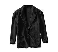 Men's Casual Linen Sport Coat Regular Fit Lightweight Linen Blazer Jacket Stylish One Button Suit Jackets(M-Black,XX-Large)