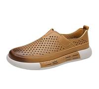 Men's Casual Loafers Hands Free 1-Second Slip On Leather Loafers Arch Support Orthopedic Comfortable Walking Shoes for Men(Giallo,6 UK)