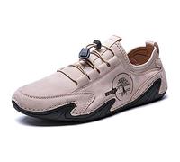 Men's Casual Loafers Slip On Boat Shoes Comfort Driving Shoes Outdoor Work Office Lightweight Dress Sneakers Leather Lace up Mocassins(Beige,9.5 UK