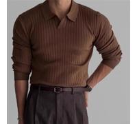Men's Casual Long Sleeve Knitwear with Knitted Jacquard Pattern and Lapel Neckline for Various Settings (M Coffee)