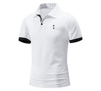 Mens Casual Long Sleeve Polo Shirts Contrast Color Patchwork Cotton Tee Tops