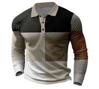 Mens Casual Long Sleeve Polo Shirts Fashion V-Neck Buttons Contrast Color Patchwork Stretchy Cotton Tee Tops Vinatge Big and Tall Workout Athletic Sportswear Activewear T-Shirts Plus Size