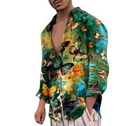 Men's Casual Long Sleeve Shirt Mens Shirts Long Sleeve Linen Collarless Casual Beach Summer Solid Color Top Mens Linen Shirt Grandad Collar Short Green