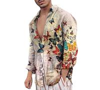 Men's Casual Long Sleeve Shirt Mens Shirts Long Sleeve Linen Collarless Casual Beach Summer Solid Color Top Mens Linen Shirt Grandad Collar Short Multicolor