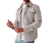 Mens Casual Long Sleeve Shirts Button Down Fit Top Autumn and Winter New European and American Men's Wear Youth Casual Men's Shirts Polished Mens's White Clothes T Shirt (Beige, L)