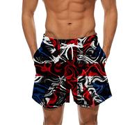 Mens Casual Loose Breathable Lightweight Elasticated Waist Pockets Beach British Flag Print Drawstring Shorts Sports Running Jogging Training Fitness Black
