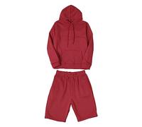 Men's Casual Matching Two Piece Hooded Sweater and Short Pants Set,Pullover Tracksuit with Pocket and Hip pop Sweatsuit Men Streetwear (Red, L)