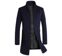Mens Casual Mid-Length Trench Coat Single Breasted Slim Business Pea Coats Winter Long Wool Blend Overcoat Jacket (Dark Blue,XX-Large)