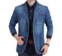 Men's Casual Notched Lapel Collar Coat Washed Fit Three-Buttons Blazer Jackets Vintage Cotton Style Sport Suit Jacket (Light Blue,3XL)