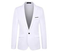 Mens Casual One Button Sport Coats Lightweight Business Jacket Tuxedo Classic Slim Fit Blazers Suit, White, 4X-Large