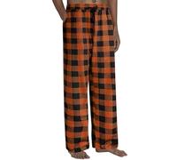 Mens Casual Pants Buffalo Plaid Pyjama Pants Checkered Sleep Lounge Trousers Baggy Lightweight Checked Plaid Trousers Elastic Waist Sleepwear Bottoms Stretch Trouser Wide Leg Straight Leg Flat Orange