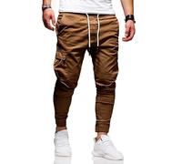Men's Casual Pants - Cotton Chino Cargo Pants for Hiking and Outdoor Recreation, Drawstring Sweatpants in Twill Track Jogging, Coffee, 36
