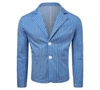 Men's Casual Pinstripe Sport Coat Notch Lapel Classic Fit Printed Blazer Coat, Blue, 3XL