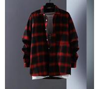 Men's Casual Plaid Long Sleeve Button-Down Shirt - Retro Street Style All-Match Top for Spring and Summer, Cotton-Blend Fabric(L 6005 red)