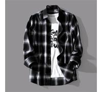 Men's Casual Plaid Long Sleeve Button-Down Shirt - Retro Street Style All-Match Top for Spring and Summer, Cotton-Blend Fabric(2XL 6005 black)