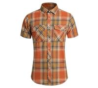 Mens Casual Plaid Shirt Cotton Short Sleeve Shirt Checked Tartan Button Down Shirts Regular Fit Blouse Tops Business Casual Work Shirts for Men Button Down Stand Collar Cardigan Spring Summer Top