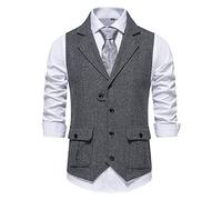 Mens Casual Plaid Suit Vest Tweed: Men'S Formal Waistcoat Tweed Lapel Collar Suit Vest V Neck Casual Waistcoat For Wedding Casual Formal Business Dress Vest Mens Wool Tweed Suit Vest