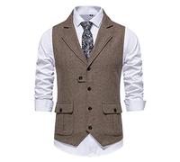 Mens Casual Plaid Suit Vest Tweed: Men'S Formal Waistcoat Tweed Lapel Collar Suit Vest V Neck Casual Waistcoat For Wedding Casual Formal Business Dress Vest Mens Wool Tweed Suit Vest