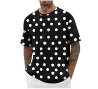Men's Casual Polka Dot Short Sleeve T-Shirt, Soft Cotton Blend Fabric for Daily Wear, Outdoor Activities, and Relaxed Style, (Black, XL)