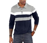 Mens Casual Polo Shirts Long Sleeve Contrast Color Shirt Patchwork Tee Color Block Sports Golf Tennis Tops Classic T Shirt Grey XL