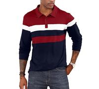 Mens Casual Polo Shirts Long Sleeve Contrast Color Shirt Patchwork Tee Color Block Sports Golf Tennis Tops Classic T Shirt Navy 3XL