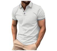 Mens Casual Polo T-Shirt Zipper Button Pullover Patchwork Short Sleeve Blouse Classic Golf Shirt Loose Fit Outfits, White, XXL