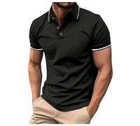 Mens Casual Polo T-Shirt Zipper Button Pullover Patchwork Short Sleeve Blouse Classic Golf Shirt Loose Fit Outfits, Black, 3XL