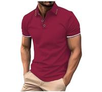 Mens Casual Polo T-Shirt Zipper Button Pullover Patchwork Short Sleeve Blouse Classic Golf Shirt Loose Fit Outfits, Watermelon Red, XL