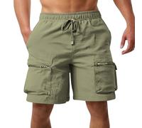 Mens Casual Quick Dry Lightweight Cargo Shorts Drawstring Waist Zipper Multi Pockets Summer Fifth Pants Breathable Outdoor Walking Hiking Daily Leisure Shorts (Green, XL)