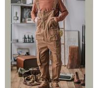Men's Casual Retro Style Overalls Featuring Non-Stretch Fabric Four Seasons Wear Comfortable Regular Length Jumpsuit (2XL Brown)