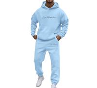 Mens Casual Sets 2 Piece Outfits Contrast Full Zip Sports Jacket Casual Joggers Drawstring Elasticated Waist 2 Piece with Zipper Pockets Lounge Wear Set Activewear Set Christmas (Light Blue, L)