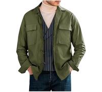 Men's Casual Shirt Jacket Lapel Thin Solid Cotton Linen Shacket Lightweight Work Coat Button Overshirt Mens Lightweight Safari Jackets Long Sleeve With Chest Pocket Shirts Top Sale