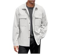Men's Casual Shirt Jacket Lapel Thin Solid Cotton Linen Shacket Lightweight Work Coat Button Overshirt Mens Lightweight Safari Jackets Long Sleeve With Chest Pocket Shirts Top Sale