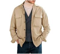 Men's Casual Shirt Jacket Lapel Thin Solid Cotton Linen Shacket Lightweight Work Coat Button Overshirt Mens Lightweight Safari Jackets Long Sleeve With Chest Pocket Shirts Top Sale